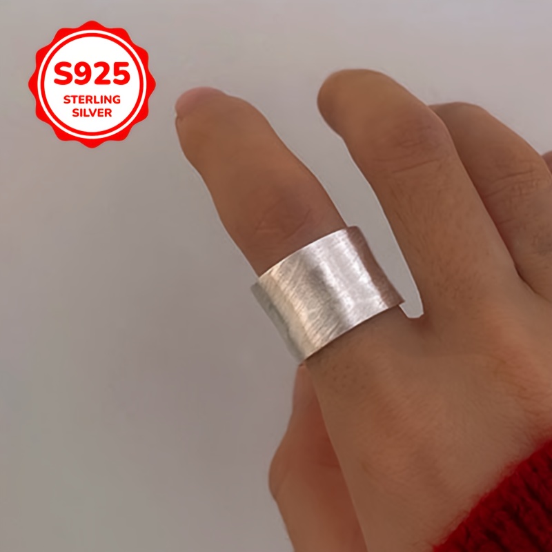 925 Silver Open Ring - Matte Wide Band Adjustable Hip Hop Index F